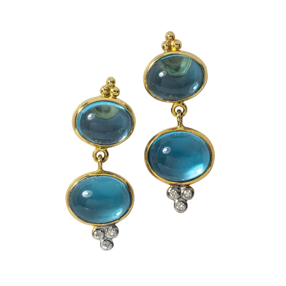 Mazza Blue Topaz Double Drop 14K Yellow Gold Earrings Croghans