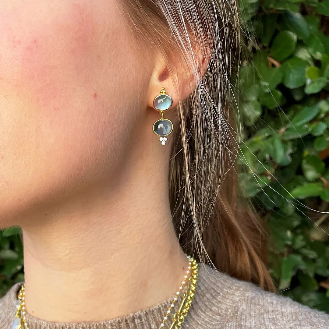Mazza Blue Topaz Double Drop 14K Yellow Gold Earrings Croghans