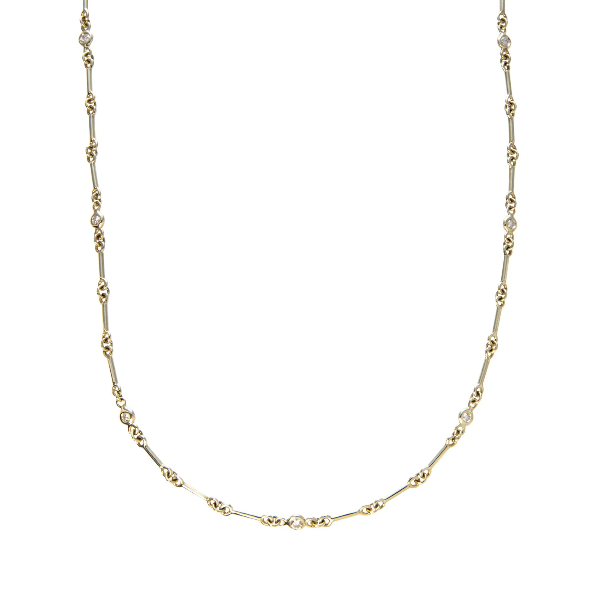 Mazza Diamond Station 14K Yellow Gold Bar Link Necklace Croghans