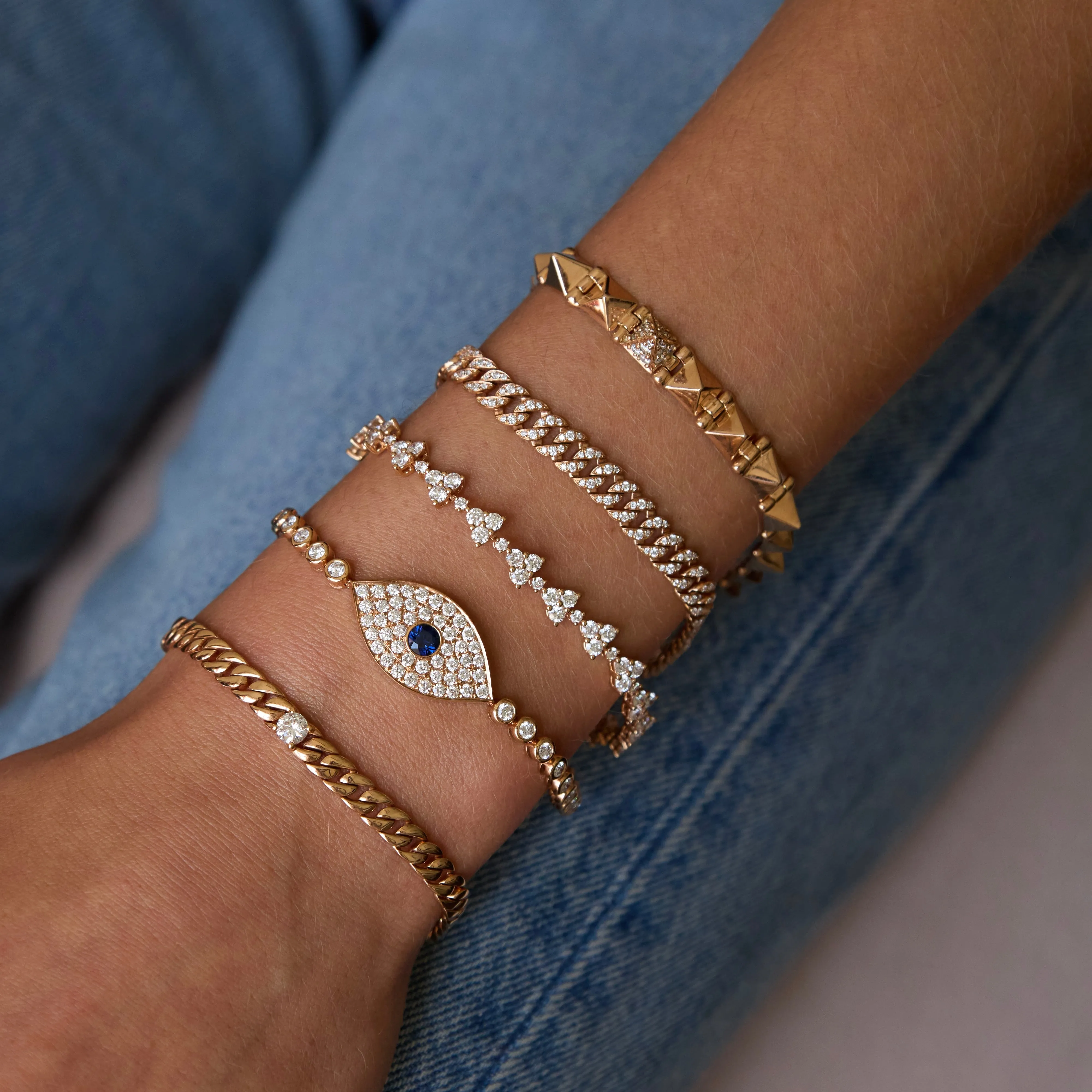 MEDIUM CUBAN LINK BRACELET WITH ROUND DIAMOND CENTER Anita Ko