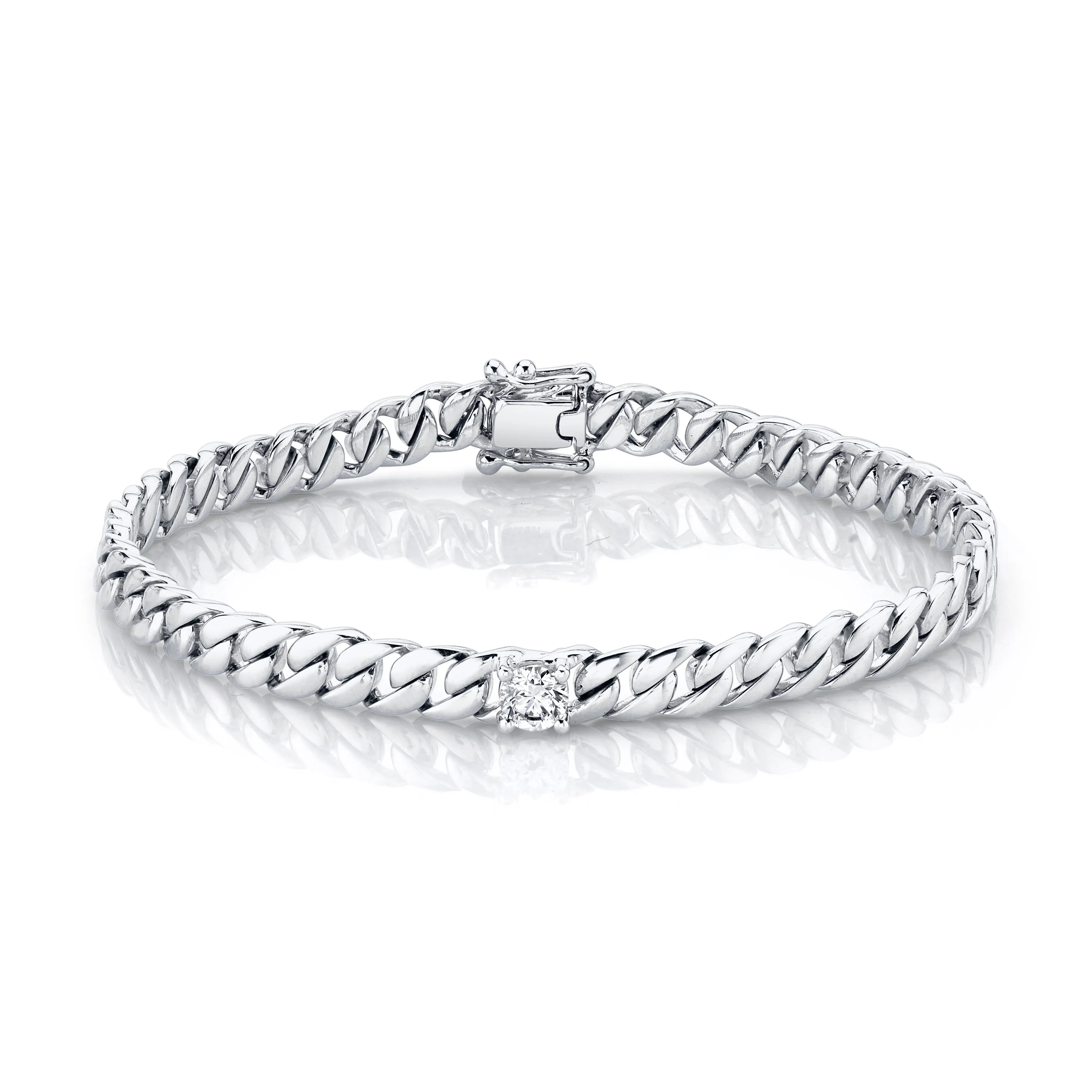 MEDIUM CUBAN LINK BRACELET WITH ROUND DIAMOND CENTER Anita Ko