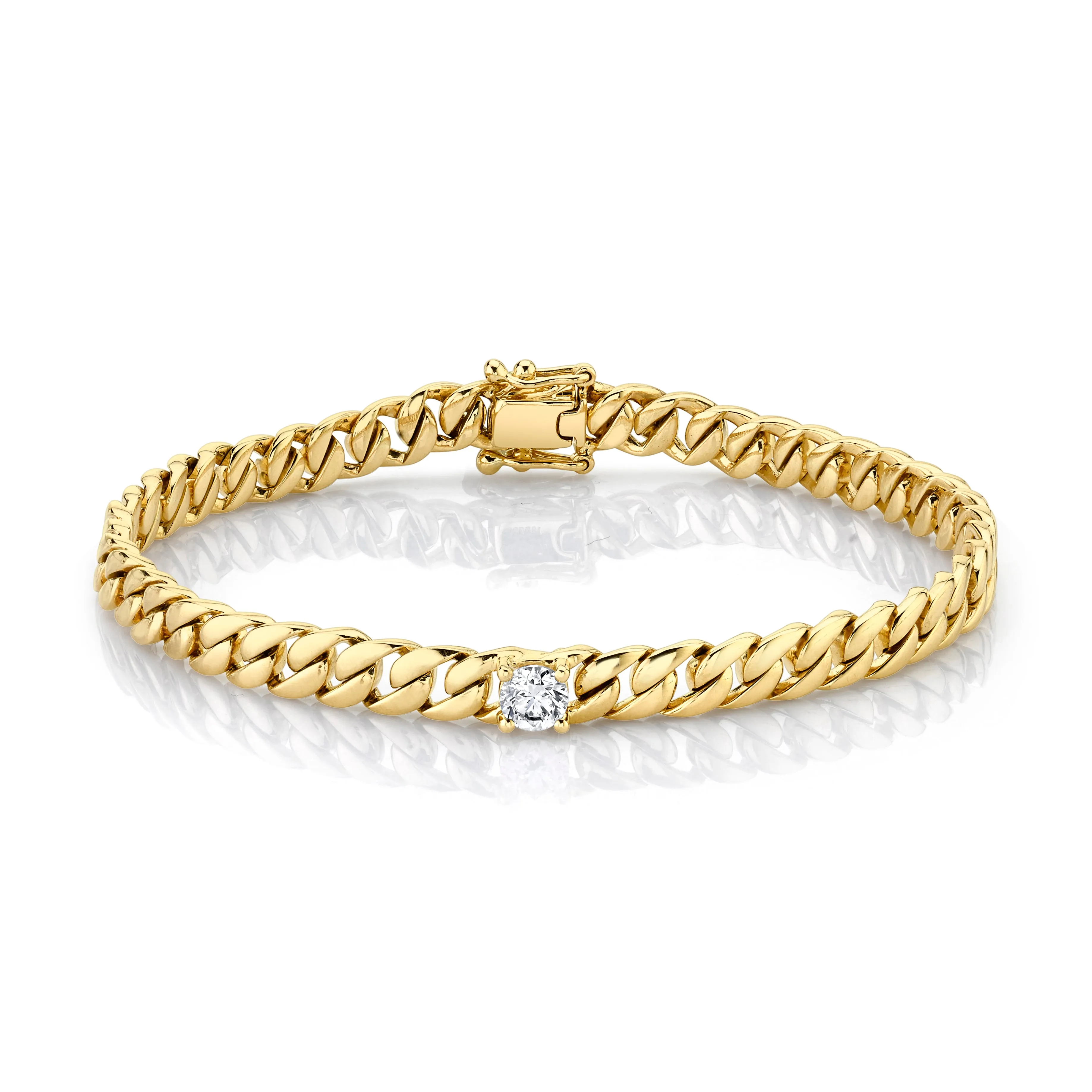 MEDIUM CUBAN LINK BRACELET WITH ROUND DIAMOND CENTER Anita Ko