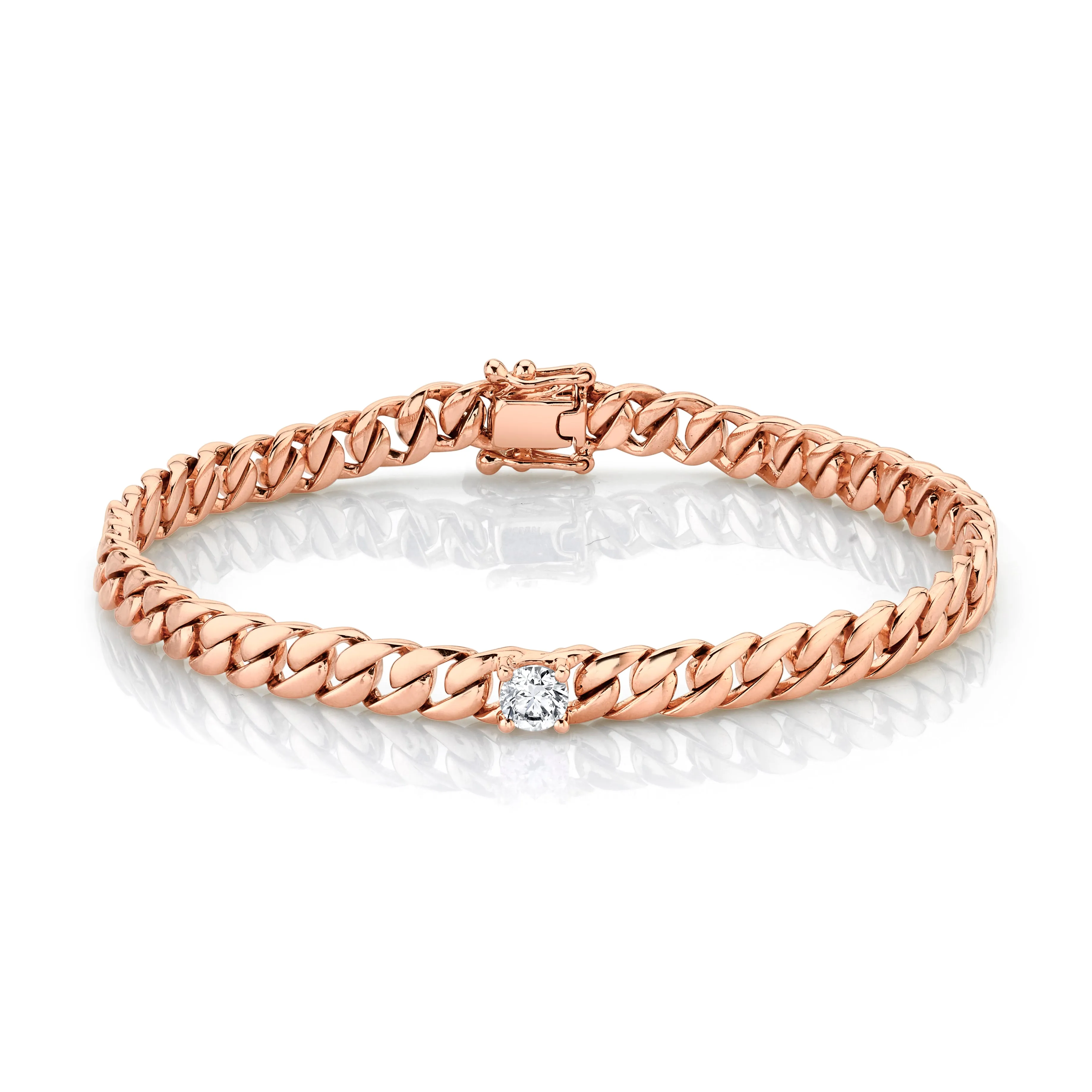 MEDIUM CUBAN LINK BRACELET WITH ROUND DIAMOND CENTER Anita Ko