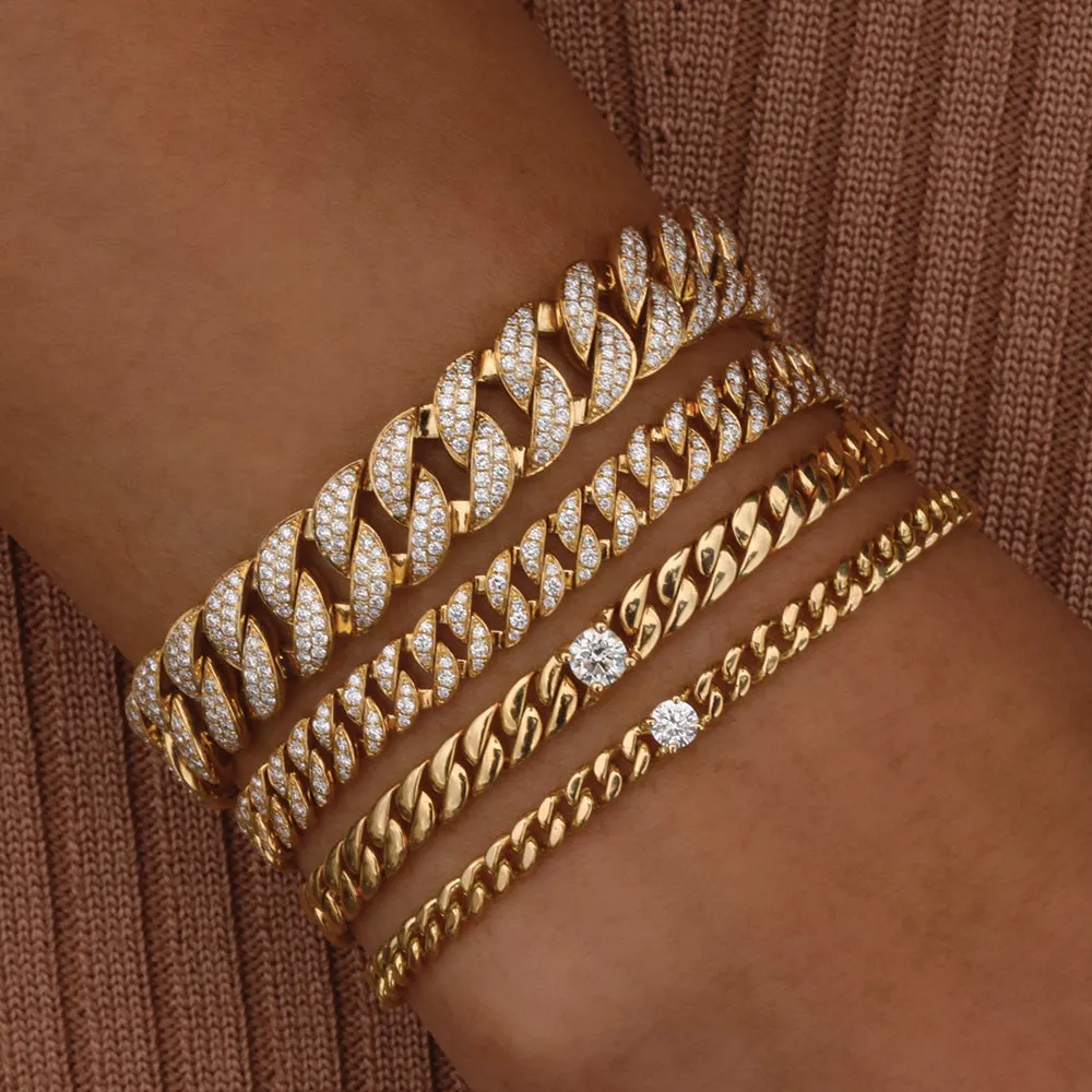 MEDIUM CUBAN LINK BRACELET WITH ROUND DIAMOND CENTER Anita Ko