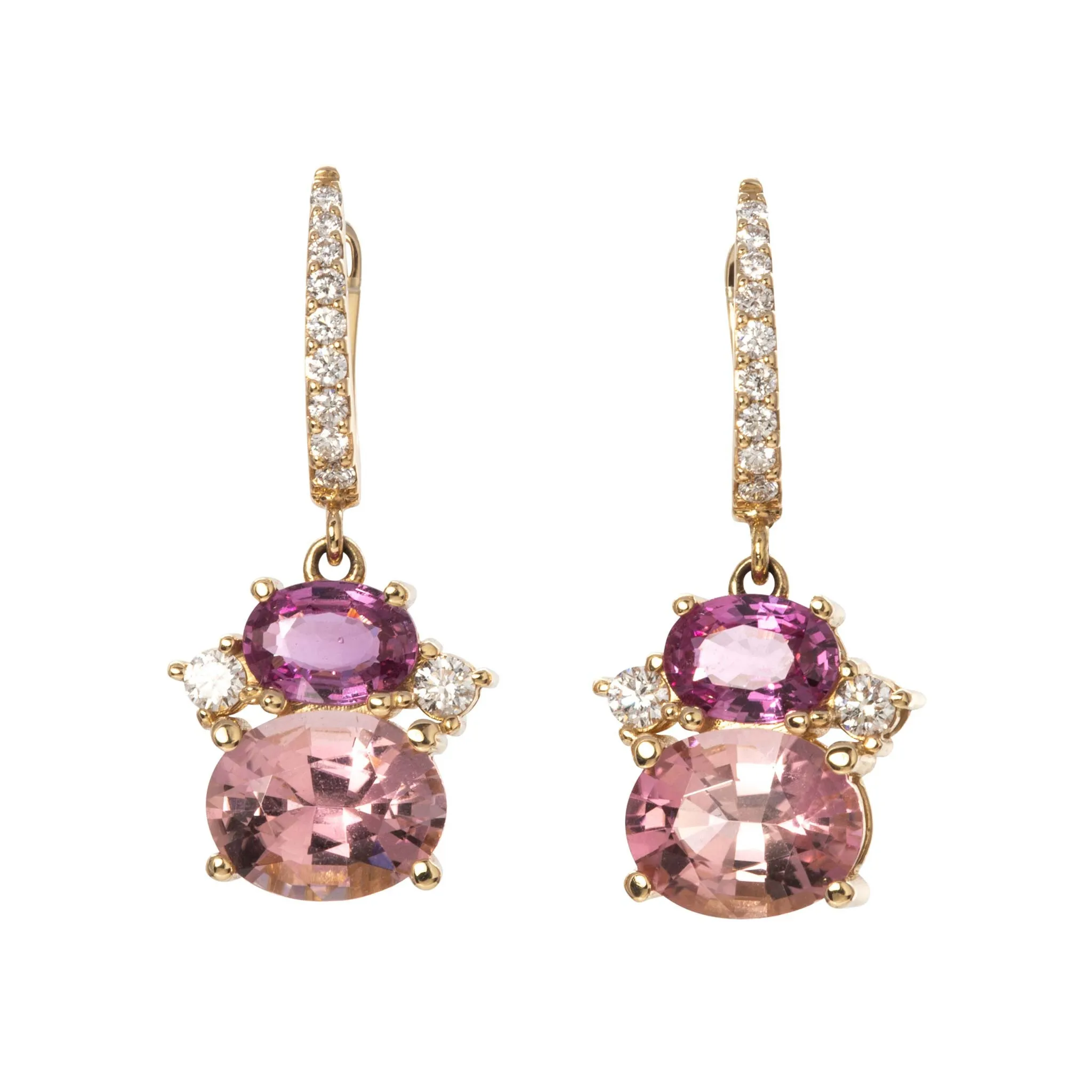 Oval Pink Sapphire & Tourmaline 14K Gold Drop Earrings Croghans