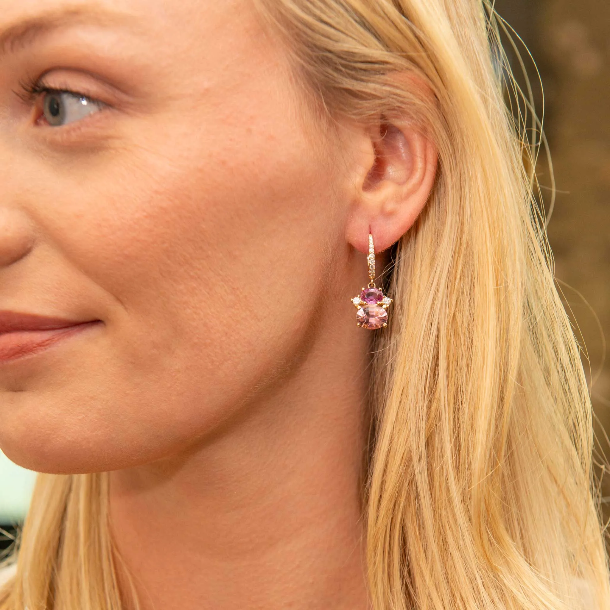 Oval Pink Sapphire & Tourmaline 14K Gold Drop Earrings Croghans