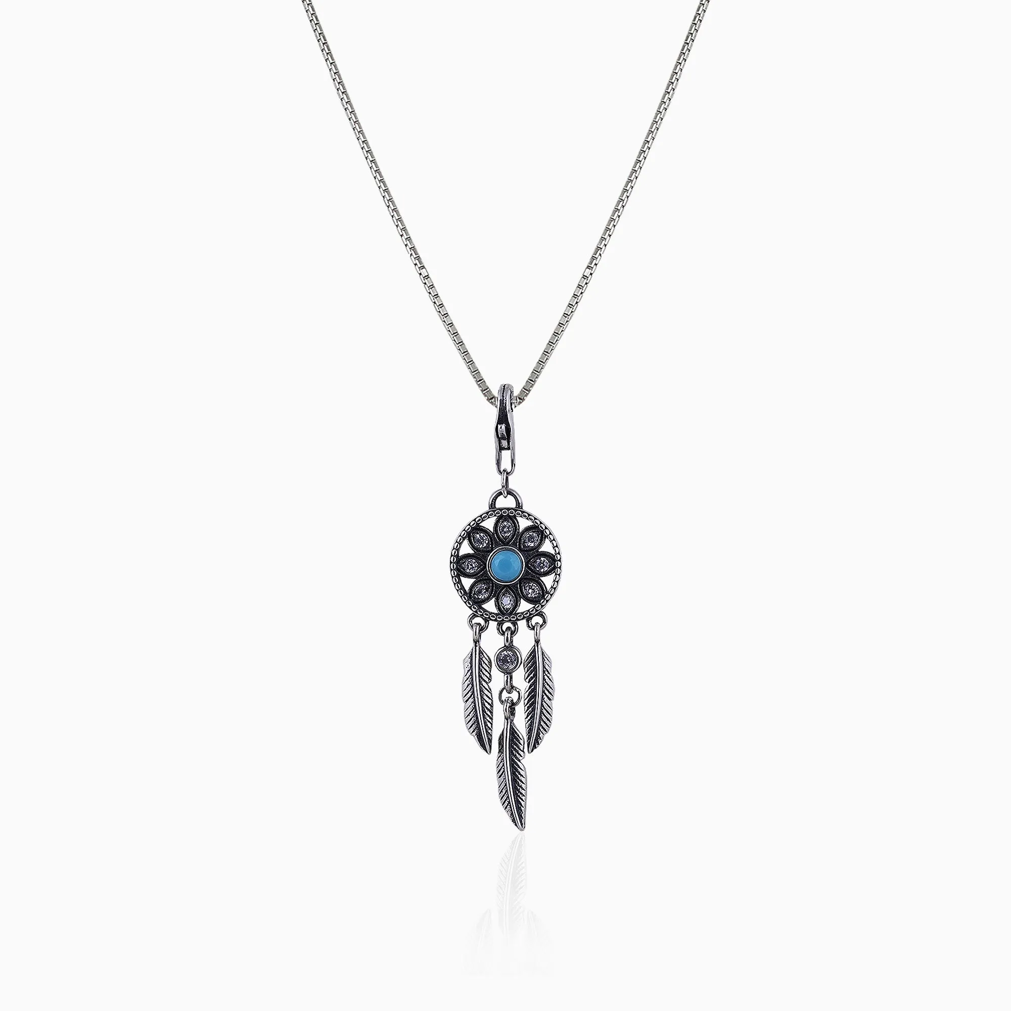 Oxidised Silver Dream Catcher Pendant With Box Chain Giva