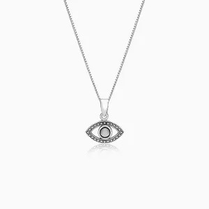 Oxidised Silver Evil Eye Pendant with Box Chain Giva