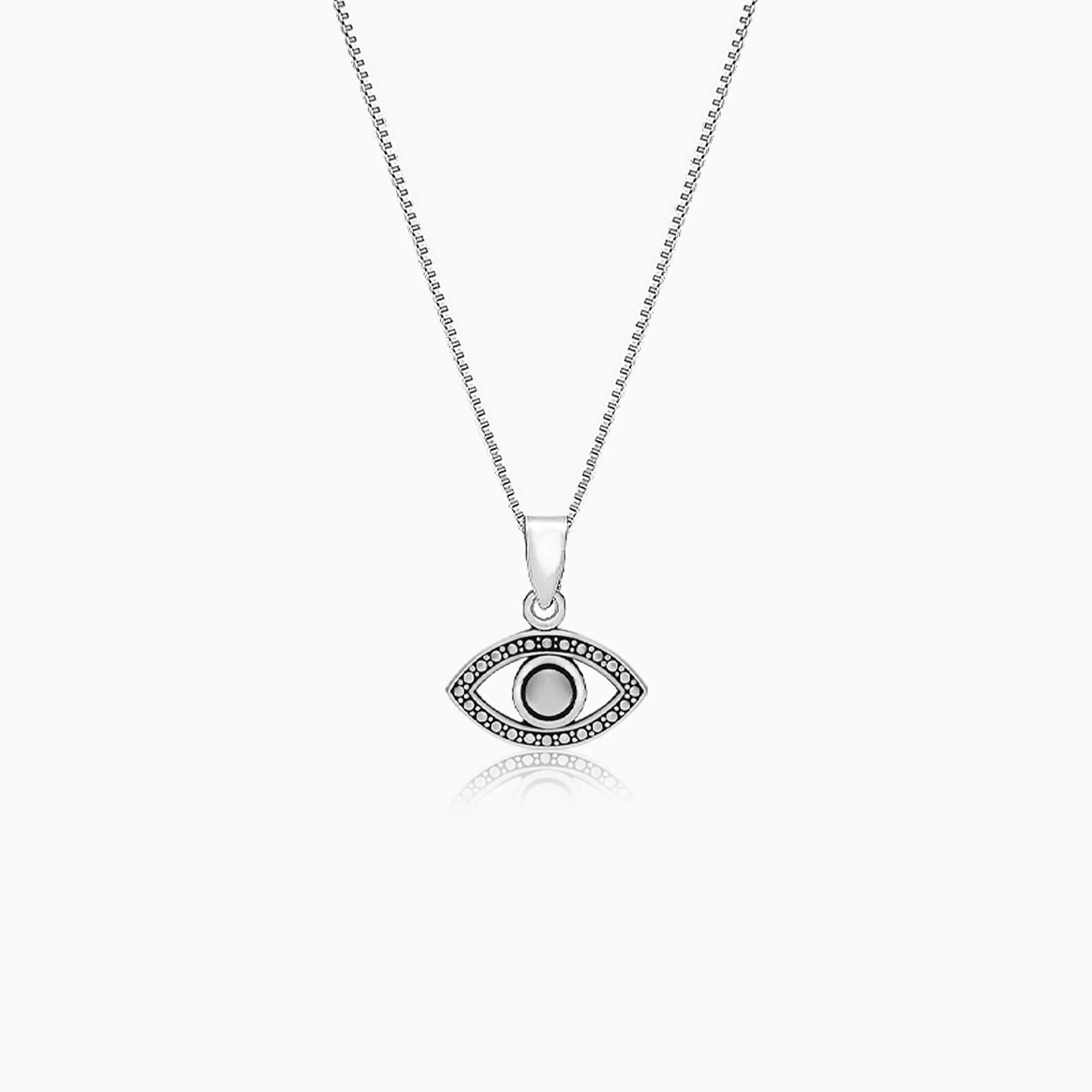 Oxidised Silver Evil Eye Pendant with Box Chain Giva