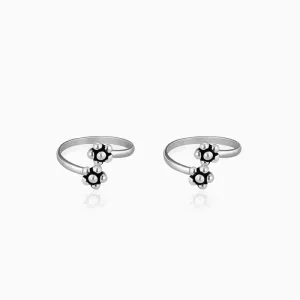 Oxidised Silver Floral Beaded Toe Rings Giva