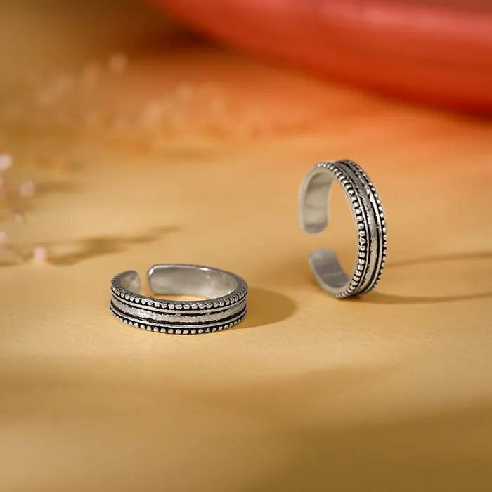 Oxidised Silver Layered Bead Toe Ring Giva