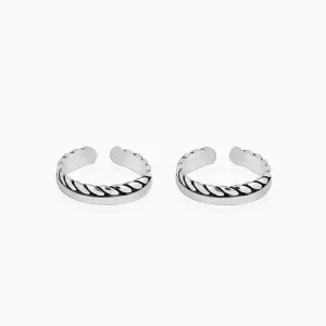 Oxidised Silver Layered Braid Toe Rings Giva