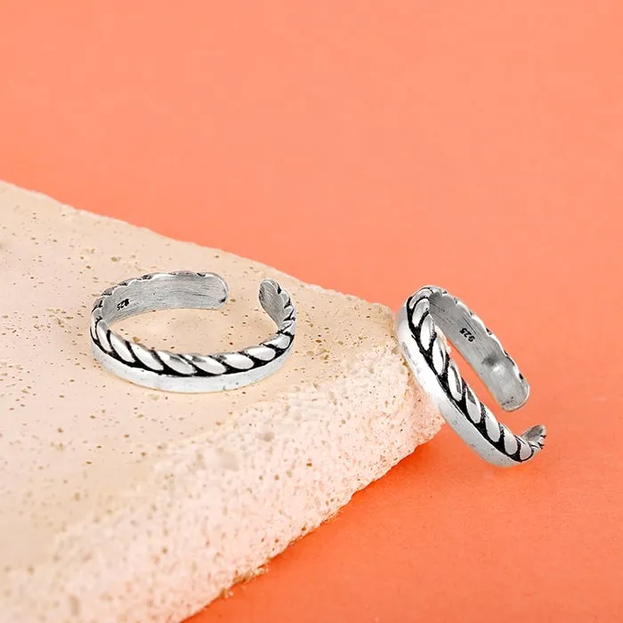 Oxidised Silver Layered Braid Toe Rings Giva