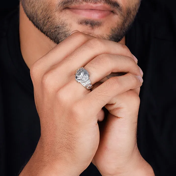 Oxidised Silver Lion Ring For Him Giva