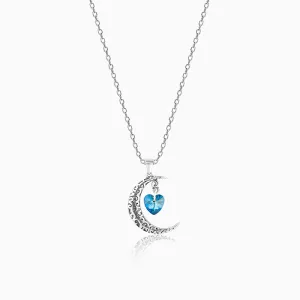 Oxidised Silver Moon Heart Pendant with Link Chain Giva