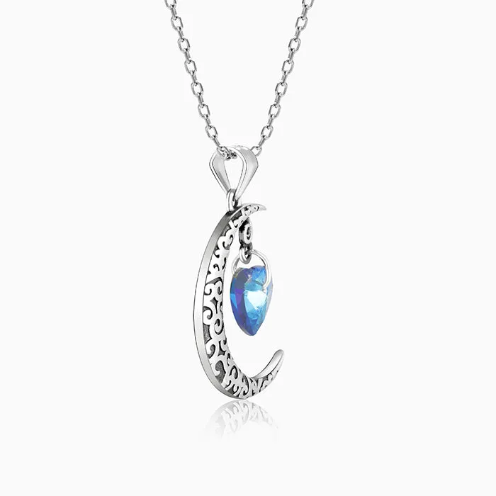 Oxidised Silver Moon Heart Pendant with Link Chain Giva