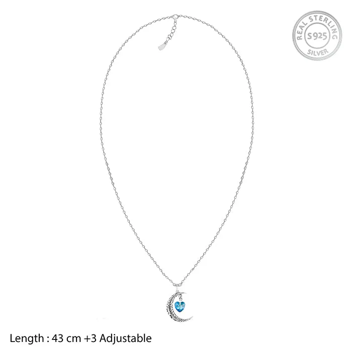 Oxidised Silver Moon Heart Pendant with Link Chain Giva