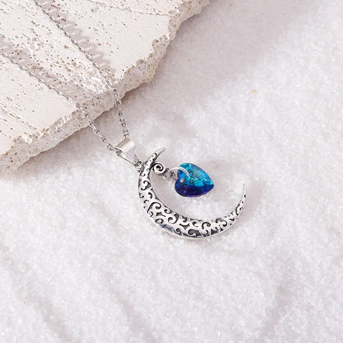 Oxidised Silver Moon Heart Pendant with Link Chain Giva