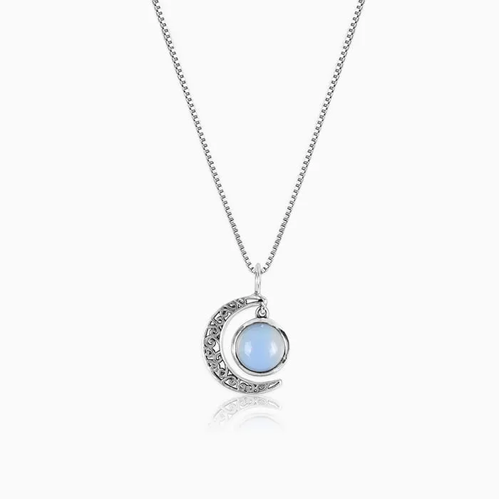 Oxidised Silver Moonstone Crescent Pendant with Box Chain Giva