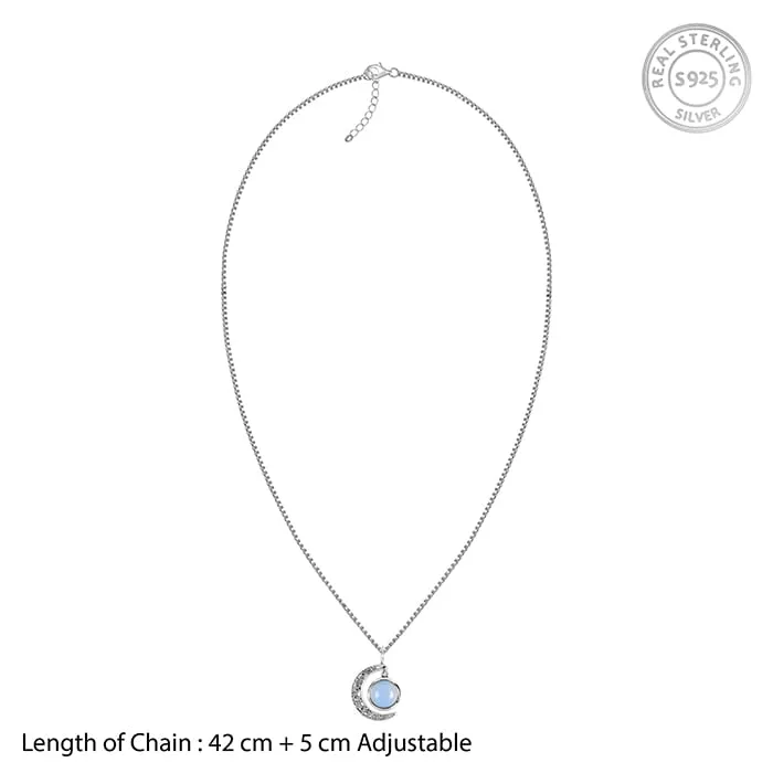 Oxidised Silver Moonstone Crescent Pendant with Box Chain Giva