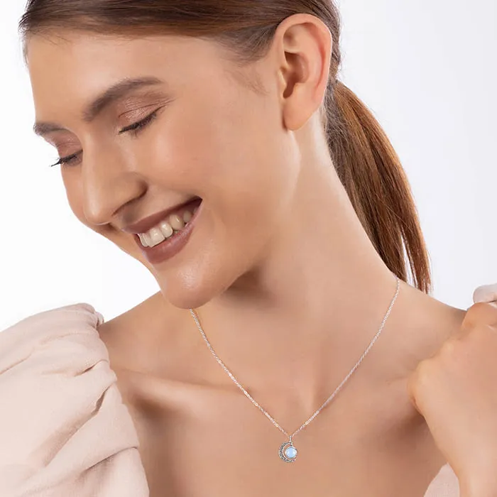 Oxidised Silver Moonstone Crescent Pendant with Box Chain Giva