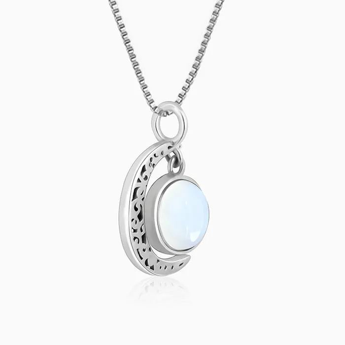 Oxidised Silver Moonstone Crescent Pendant with Box Chain Giva