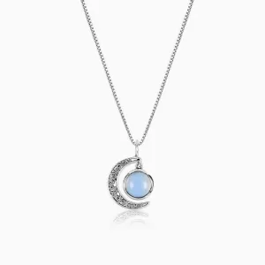 Oxidised Silver Moonstone Crescent Pendant with Box Chain Giva