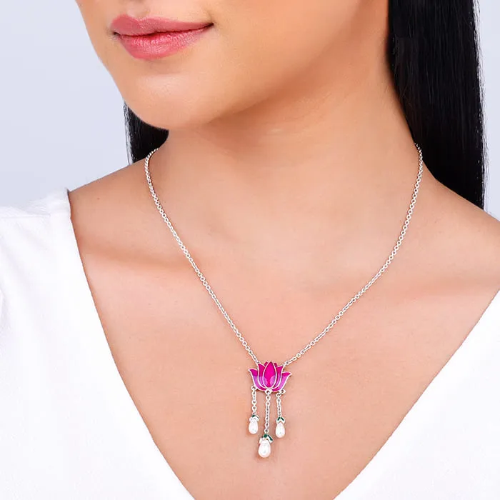Oxidised Silver Pichwai Lotus Necklace Giva