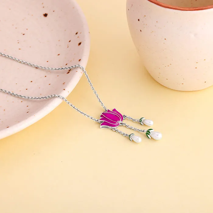 Oxidised Silver Pichwai Lotus Necklace Giva