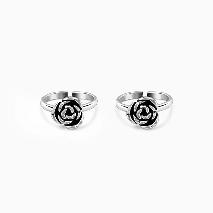 Oxidised Silver Rose Toe Rings Giva