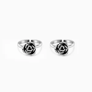 Oxidised Silver Rose Toe Rings Giva