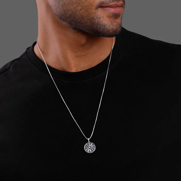 Oxidised Silver Sunshine Pendant With Box Chain For Him Giva