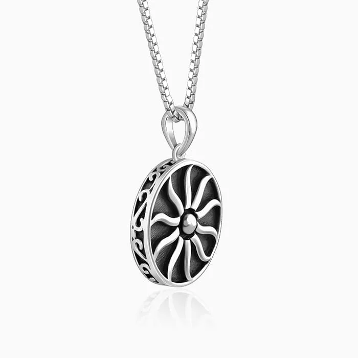 Oxidised Silver Sunshine Pendant With Box Chain For Him Giva