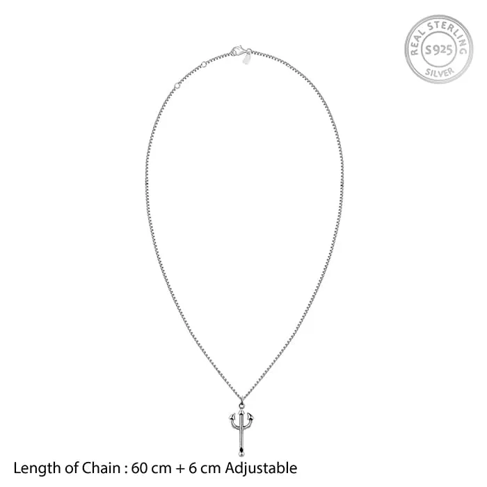 Oxidised Silver Trident Pendant with Box Chain For Him Giva