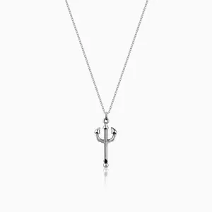 Oxidised Silver Trident Pendant with Box Chain For Him Giva