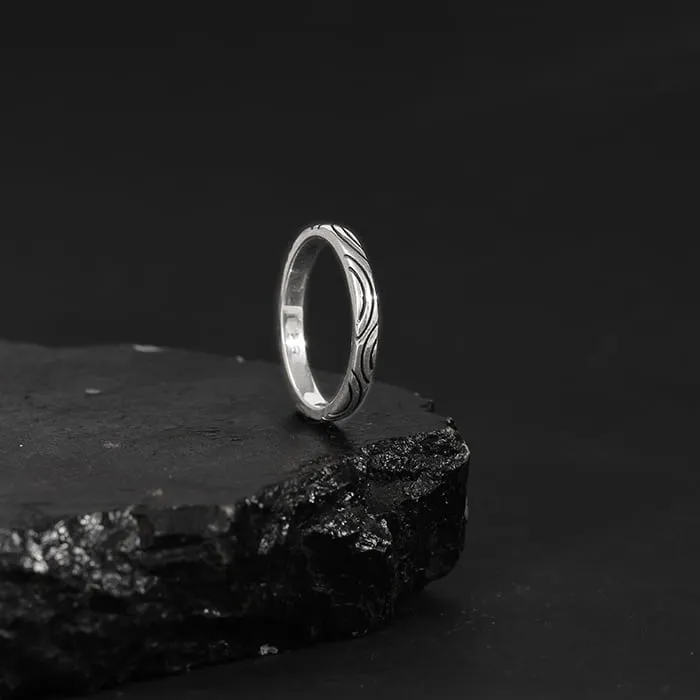Oxidised Silver Vibrant Wave Ring For Him Giva
