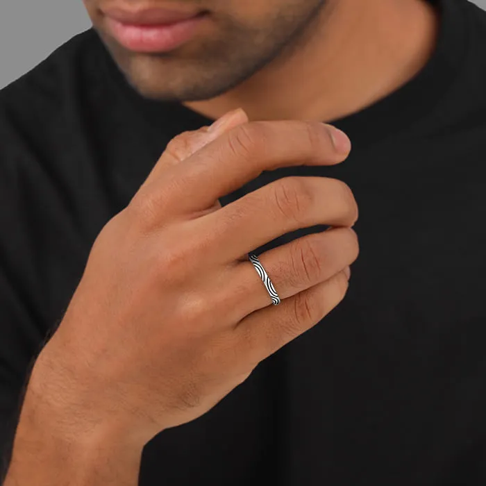 Oxidised Silver Vibrant Wave Ring For Him Giva