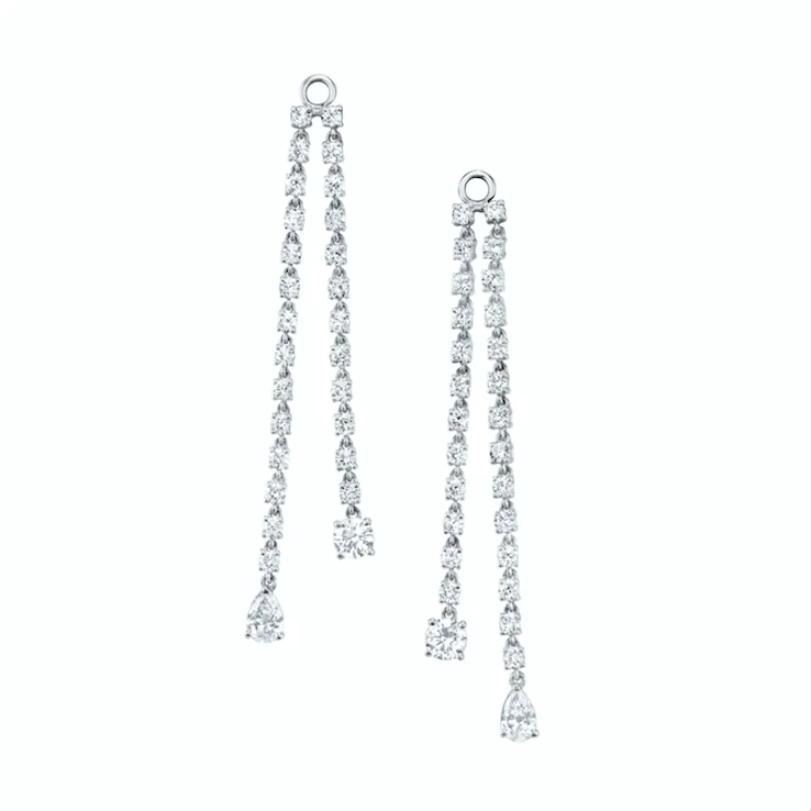 PAIR OF DOUBLE DRAPED DIAMOND ROPE EARRINGS WITH ROUND AND PEAR DIAMOND DROPS Anita Ko