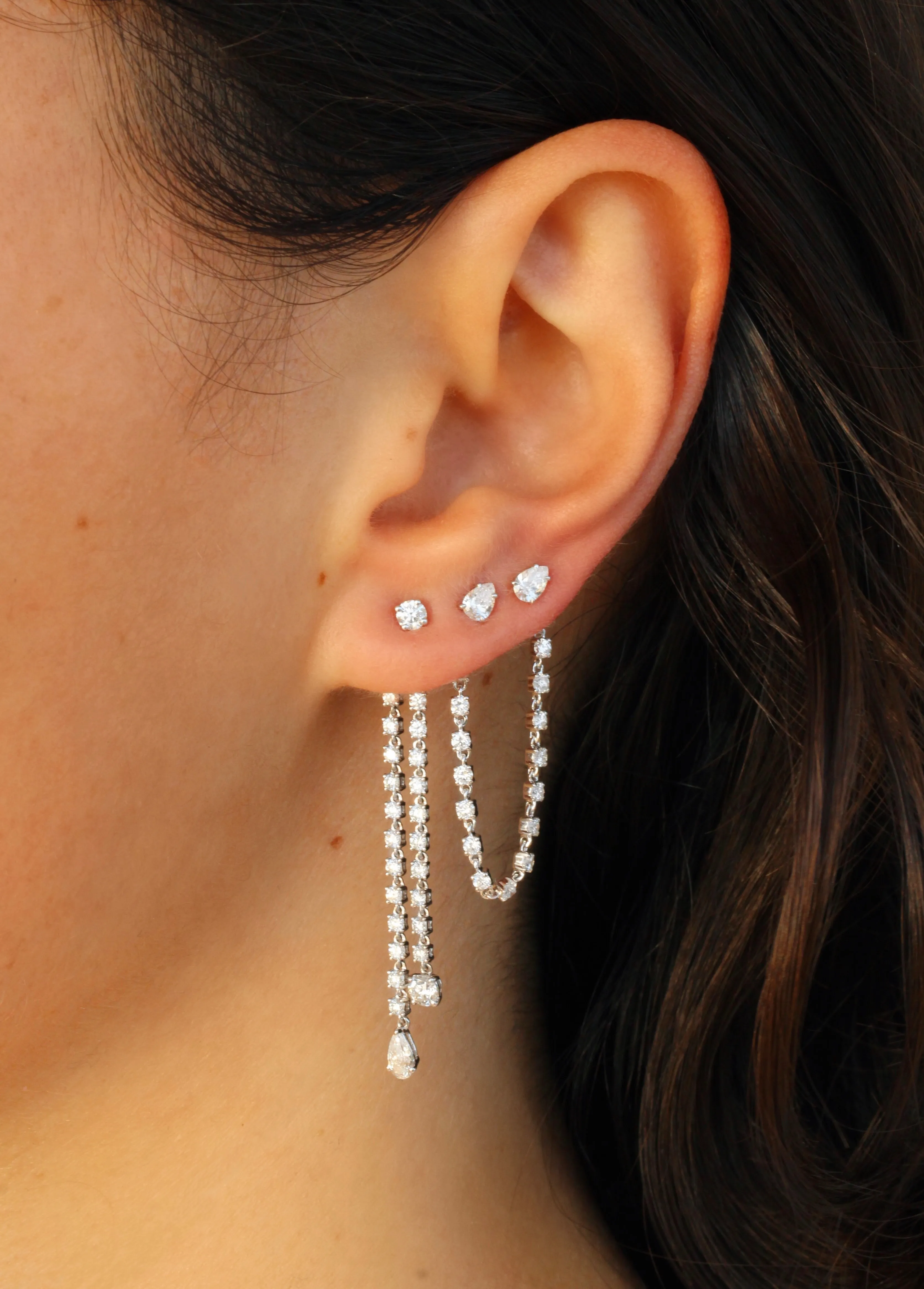 PAIR OF DOUBLE DRAPED DIAMOND ROPE EARRINGS WITH ROUND AND PEAR DIAMOND DROPS Anita Ko