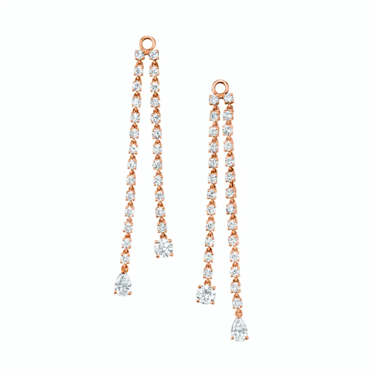 PAIR OF DOUBLE DRAPED DIAMOND ROPE EARRINGS WITH ROUND AND PEAR DIAMOND DROPS Anita Ko