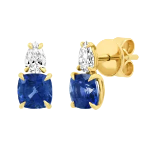 PEAR DIAMOND AND CUSHION CUT BLUE SAPPHIRE STUD Anita Ko
