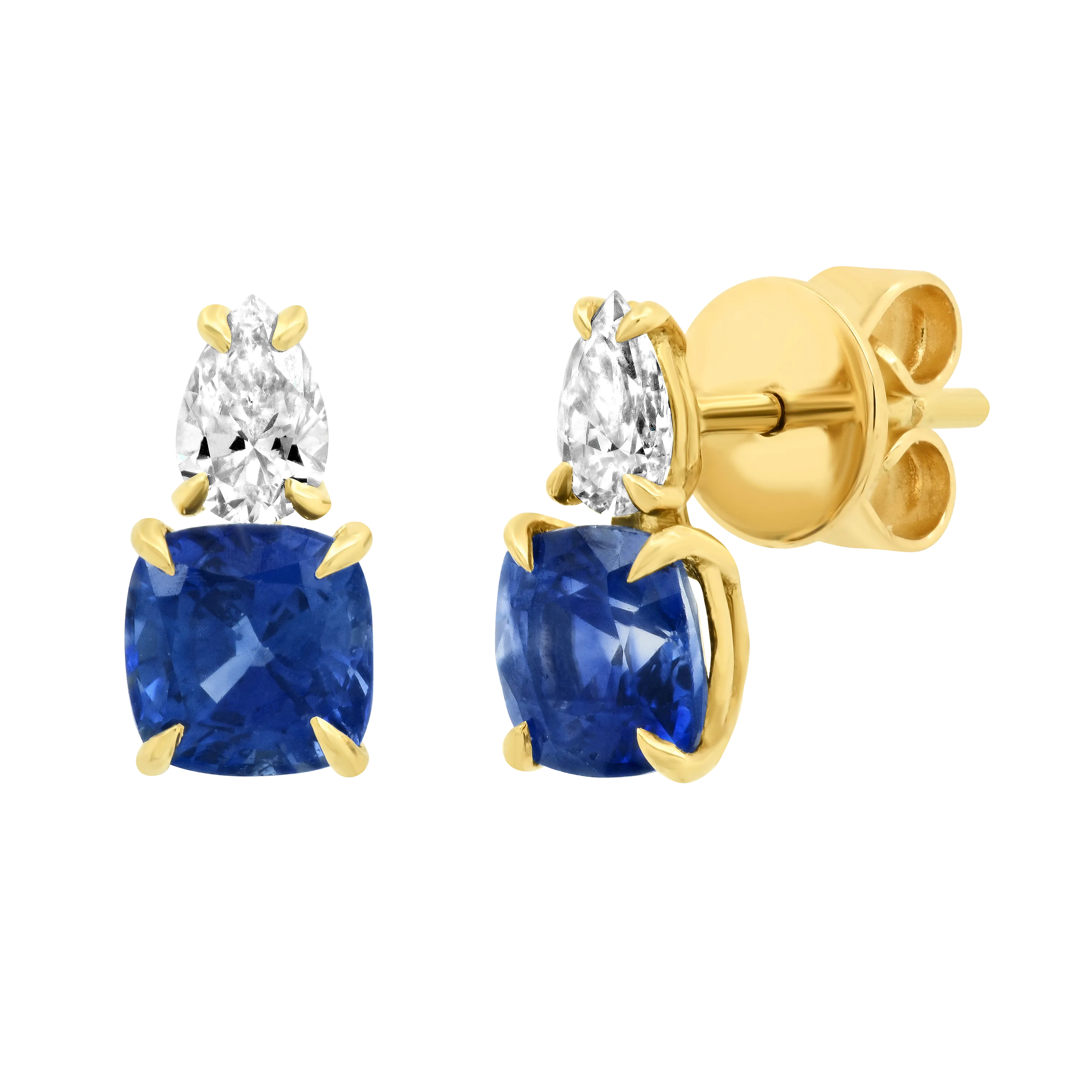 PEAR DIAMOND AND CUSHION CUT BLUE SAPPHIRE STUD Anita Ko