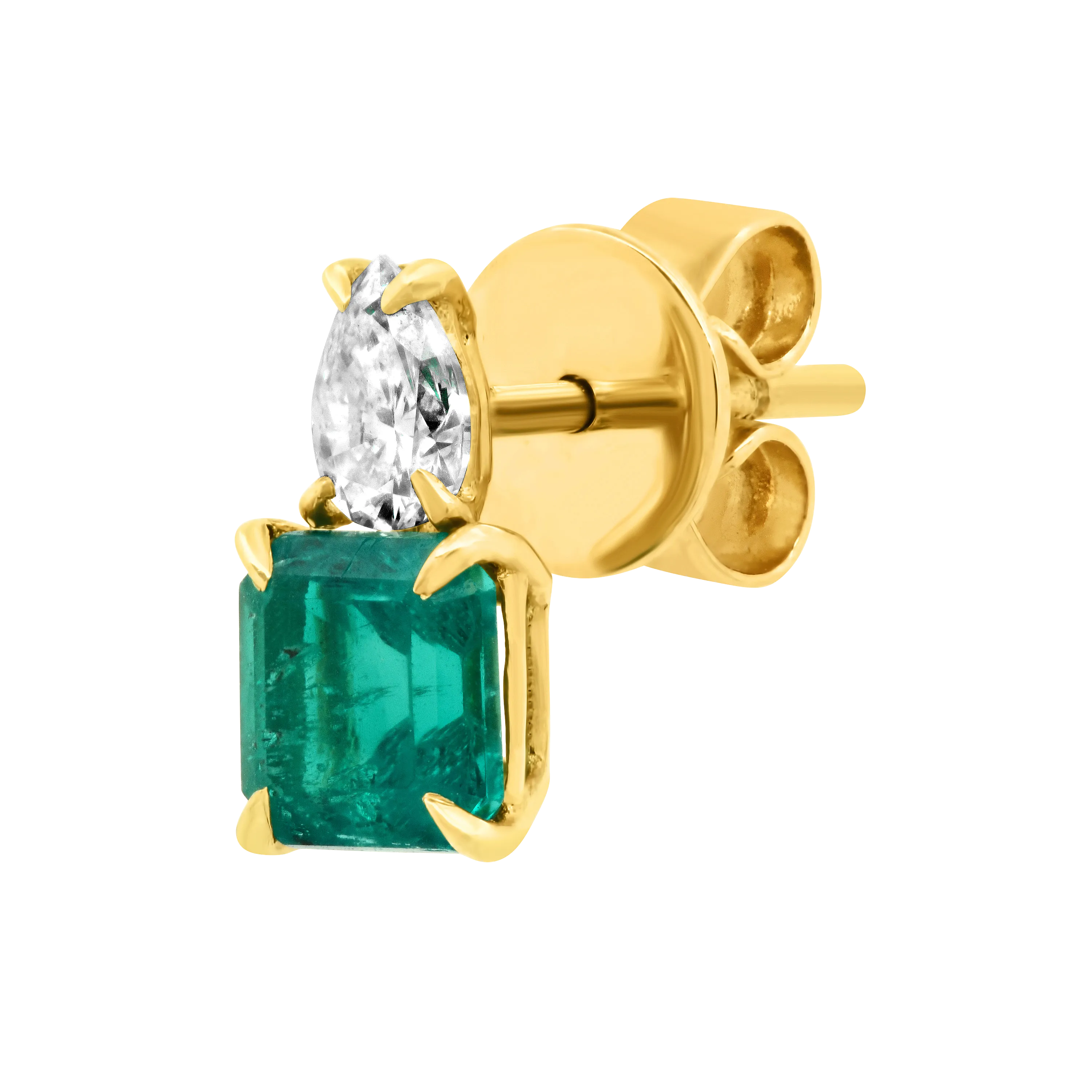 PEAR DIAMOND STUD & EMERALD CUT EMERALD Anita Ko