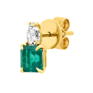 PEAR DIAMOND STUD & EMERALD CUT EMERALD Anita Ko