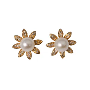 Pearl & Diamond 14K Yellow Gold Flower Stud Earrings Croghans