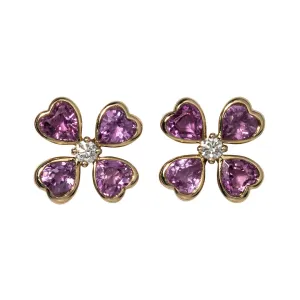 Pink Sapphire & Diamond 14K Gold Clover Stud Earrings Croghans