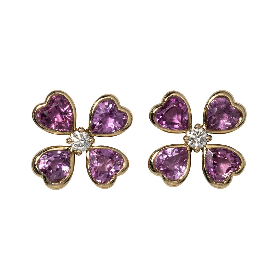 Pink Sapphire & Diamond 14K Gold Clover Stud Earrings Croghans