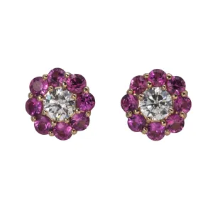 Pink Sapphire & Diamond 14K Gold Flower Stud Earrings Croghans