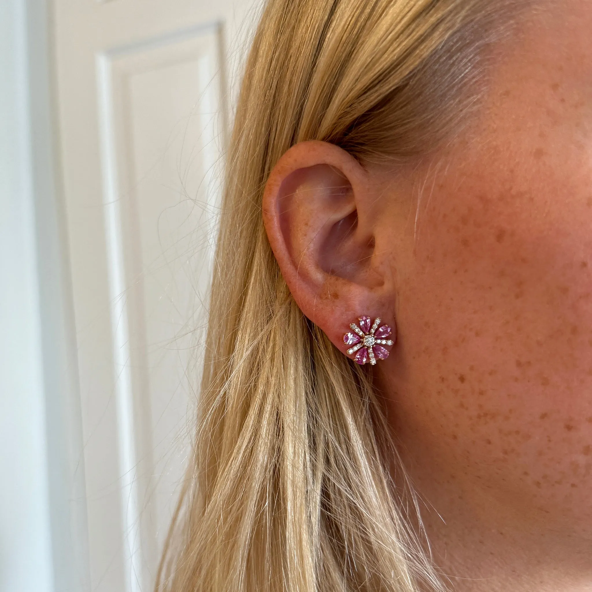 Pink Sapphire & Diamond 18K Rose Gold Stud Earrings Croghans