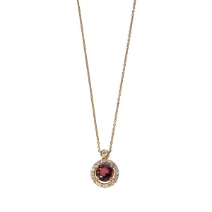 Pink Tourmaline & Diamond Halo Pendant 14K Gold Necklace Croghans